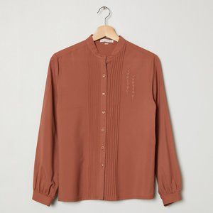 Vtg 70s Dusty Rose Embroidered Blouse M